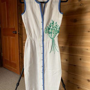 Vintage Carlye Linen Dress with Rhinestone Buttons
